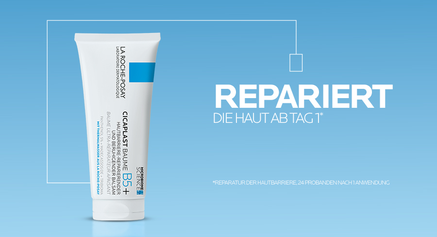 La Roche-Posay Cicaplast Baume B5+ Tube mit blauem Streifen. Repariert die Haut ab Tag 1.